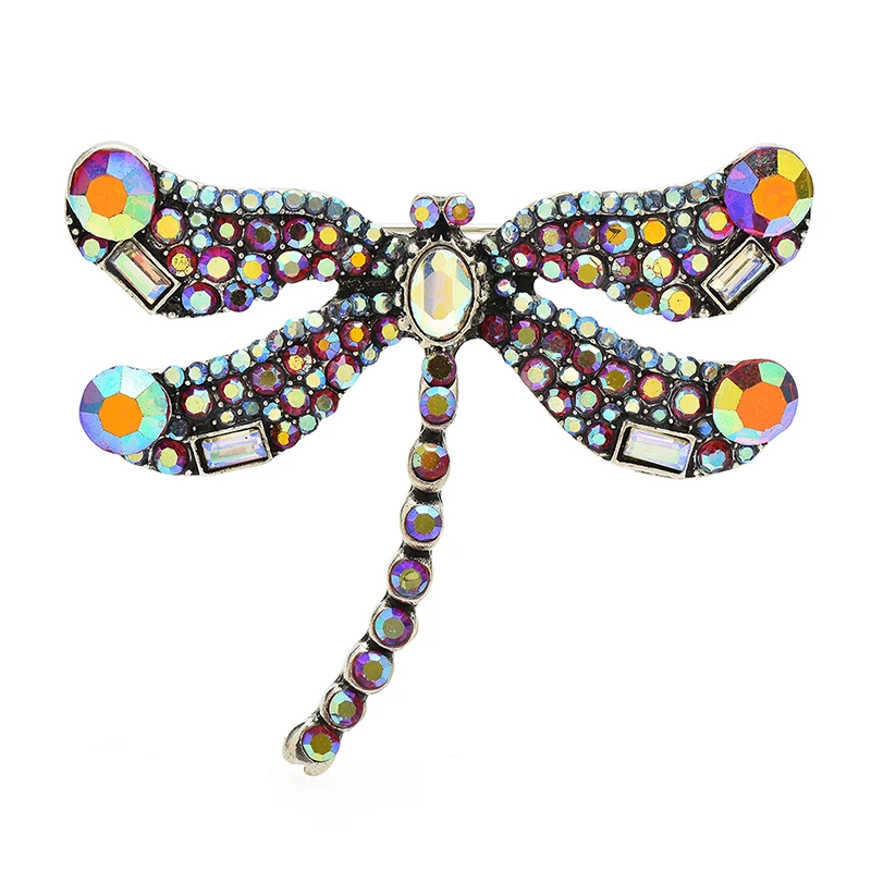 Wuli&baby Shining Flying Dragonfly Brooches For Women Unisex 2-color Rhinestone Insects Party Office Brooch Pins Gifts