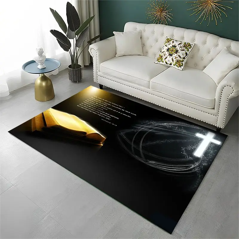 Classic Cross Bible Christian Faith Retro Large Area Rug Non-slip Durable Carpet for Bedroom Living Room Sofa Doormat Home Decor