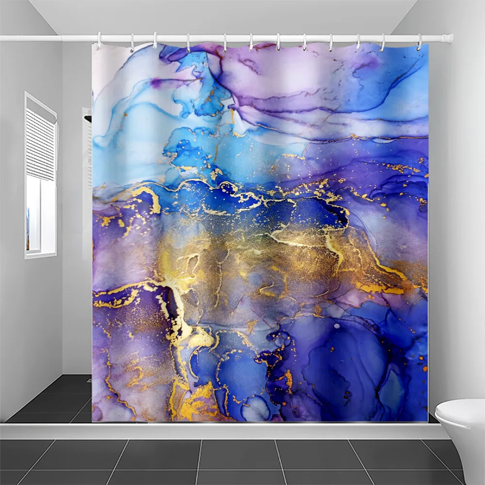 紫の金象嵌大理石シリーズシャワーカーテン-洗える防汚シャワーヘッド防水ポリエステルバスカーテン