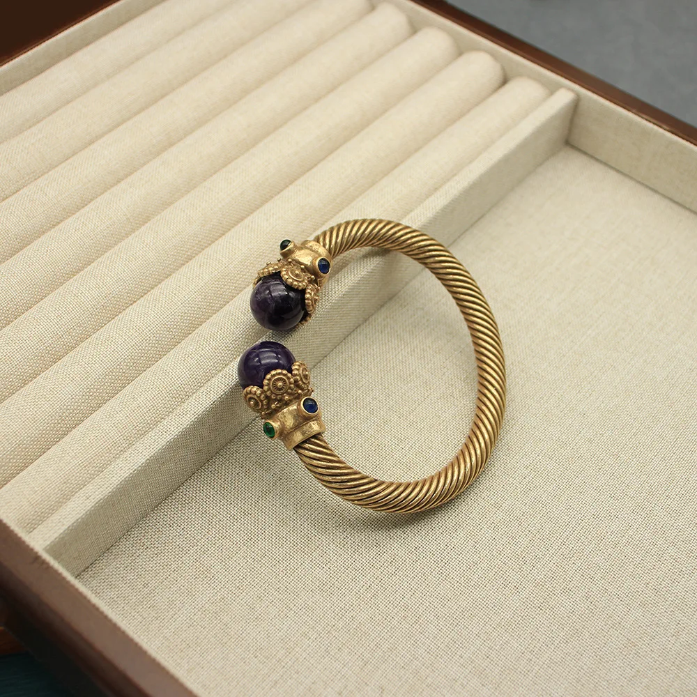 Vintage pueplr Bracelet Opening Adjustable  Natural Stone Hand accessory for women