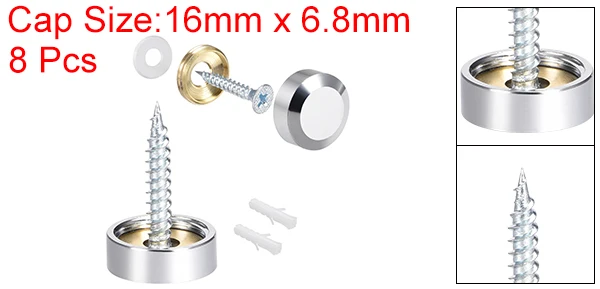 Uxcell 2/4/8 Stück 10/12/14/18/22/25mm Spiegelschrauben Dekorative Kappenabdeckung Nägel Poliertes Gold Silber – Detail 38