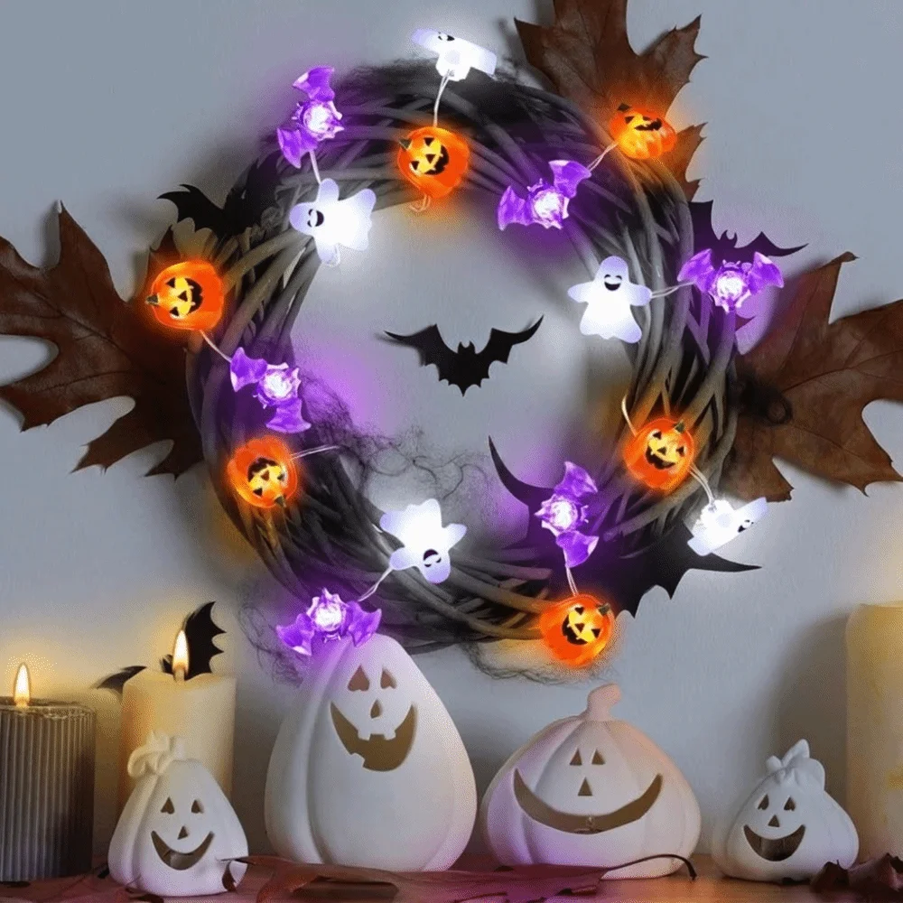 Battery Powered Halloween Party Lights Ghost Pumpkin LED String Lights Mixed Style Indoor Decorative Light String