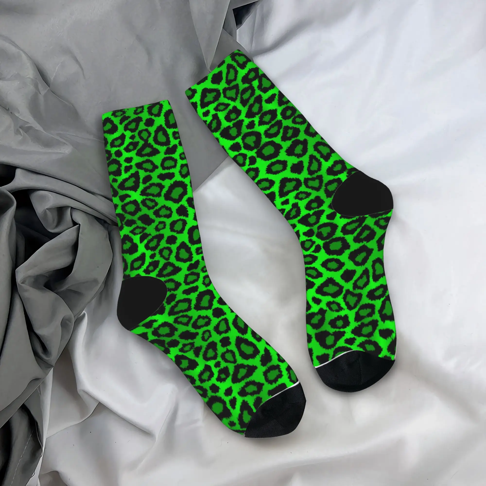 

Lime Green Leopard Animal Skin Print Socks Anti Slip Stockings Men Comfortable Running Sports Socks Autumn Gothic Graphic Socks