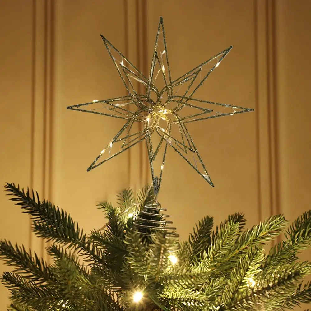 クリスマススターツリートッパー 暖かい白色ライト付き 点灯グリッタースノーフレーク ツリートップ 点灯クリスマスツリートップ ホームデコレーション用 B0z0