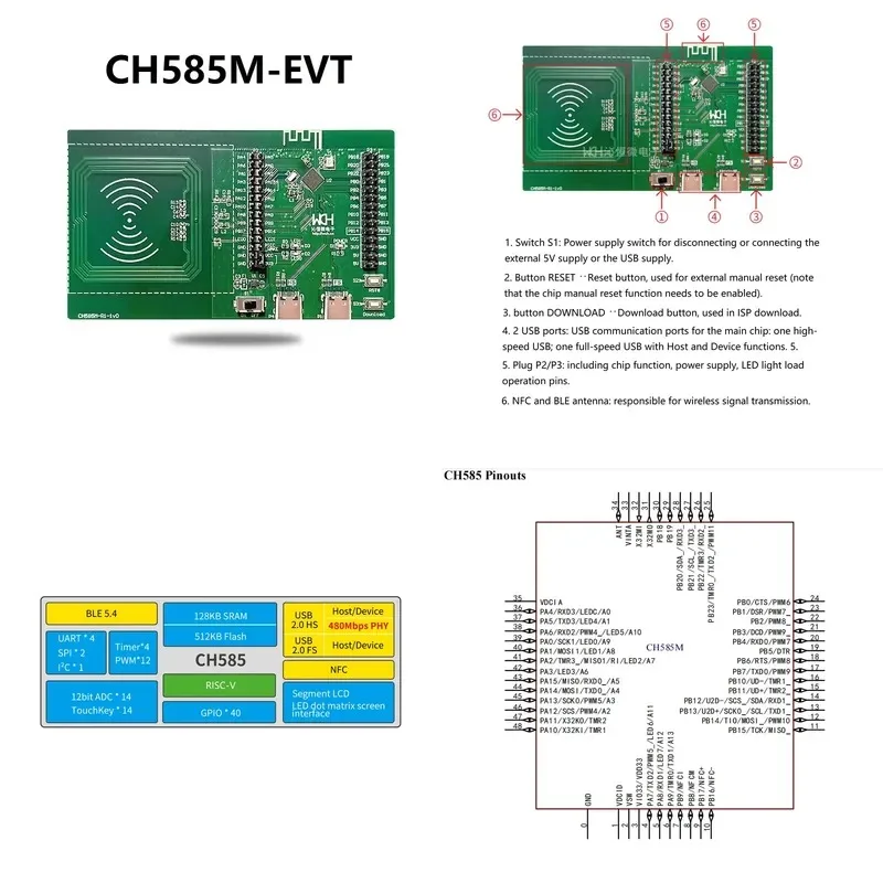 WCH CH585 Development Board NFC/BLE5.4 Wireless/High Speed USB Microcontroller CH585M Evaluation Board