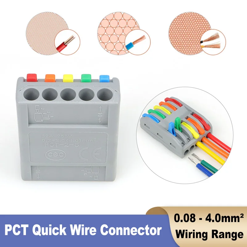 2-100PCS PCT-1/2/3/4/5 Quick Wiring Terminal Lamp Wire Connector Cable Junction Multiple Out Splitter ﻿Wiring Range 0.08-4.0mm²
