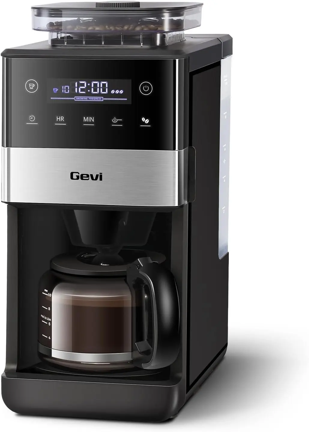 10-Cup Drip Coffee Maker with Integrated Grinder, Grind & Brew System, Large Touchscreen Display, Programmable Scheduled Brewing