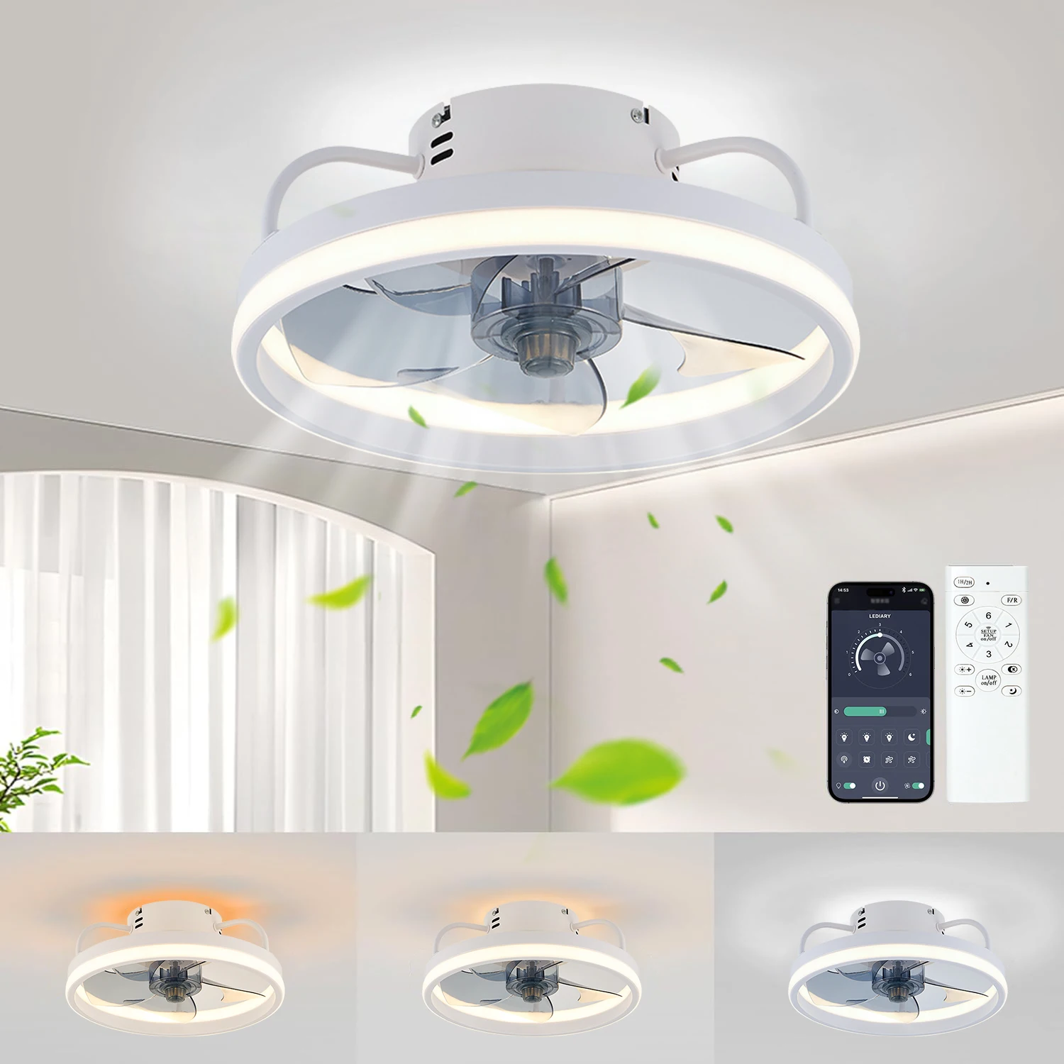 Ceiling Fans with Lights:  Bladeless Modern Ceiling Fans with Lights and Remote Ceiling Fan with Lights Ceiling Fan for Bedroom