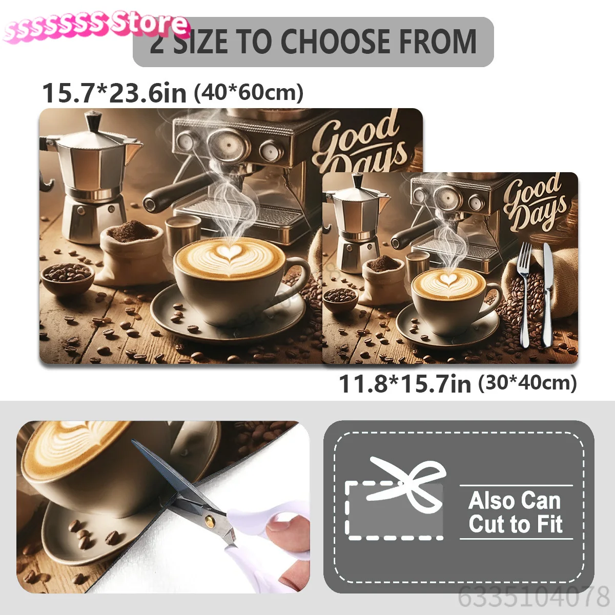 Coffee Bar Theme Mat | Durable Polyester, Non-Slip Rubber Back, Quick-Dry, Easy to Clean, Ideal for Coffee Machines, Espresso Ma