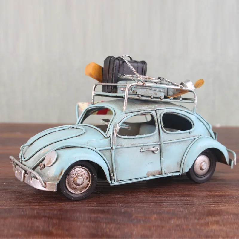 Classic Wrought Iron Car Retro Beetle Bus Miniature Model Home Decoration Accessories Handmade Crafts Bookcase Decor Ornaments