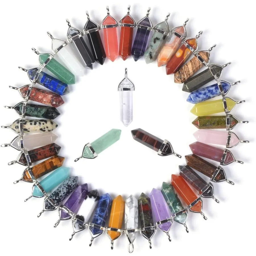 

24 шт., полностью натуральный полудрагоценный драгоценный камень, кристалл, целебный шестиугольный точечный кулон, бусина