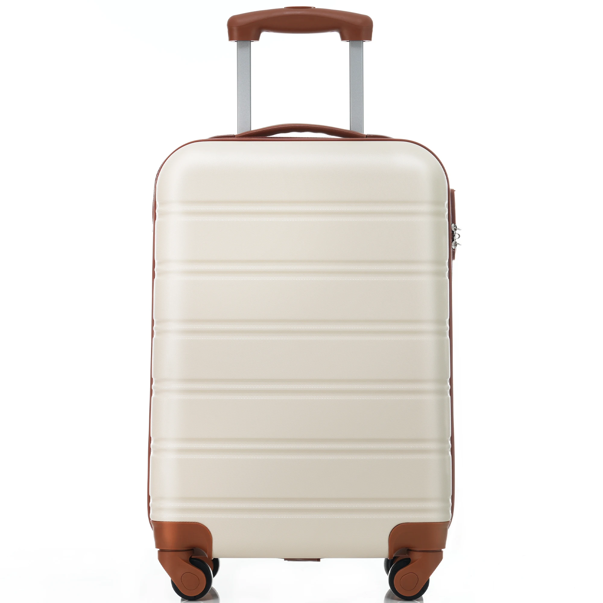 Hard-shell Suitcase suitcase hand luggage 4 Rolls ABS Material 55*36*22.5 Cream White + Brown