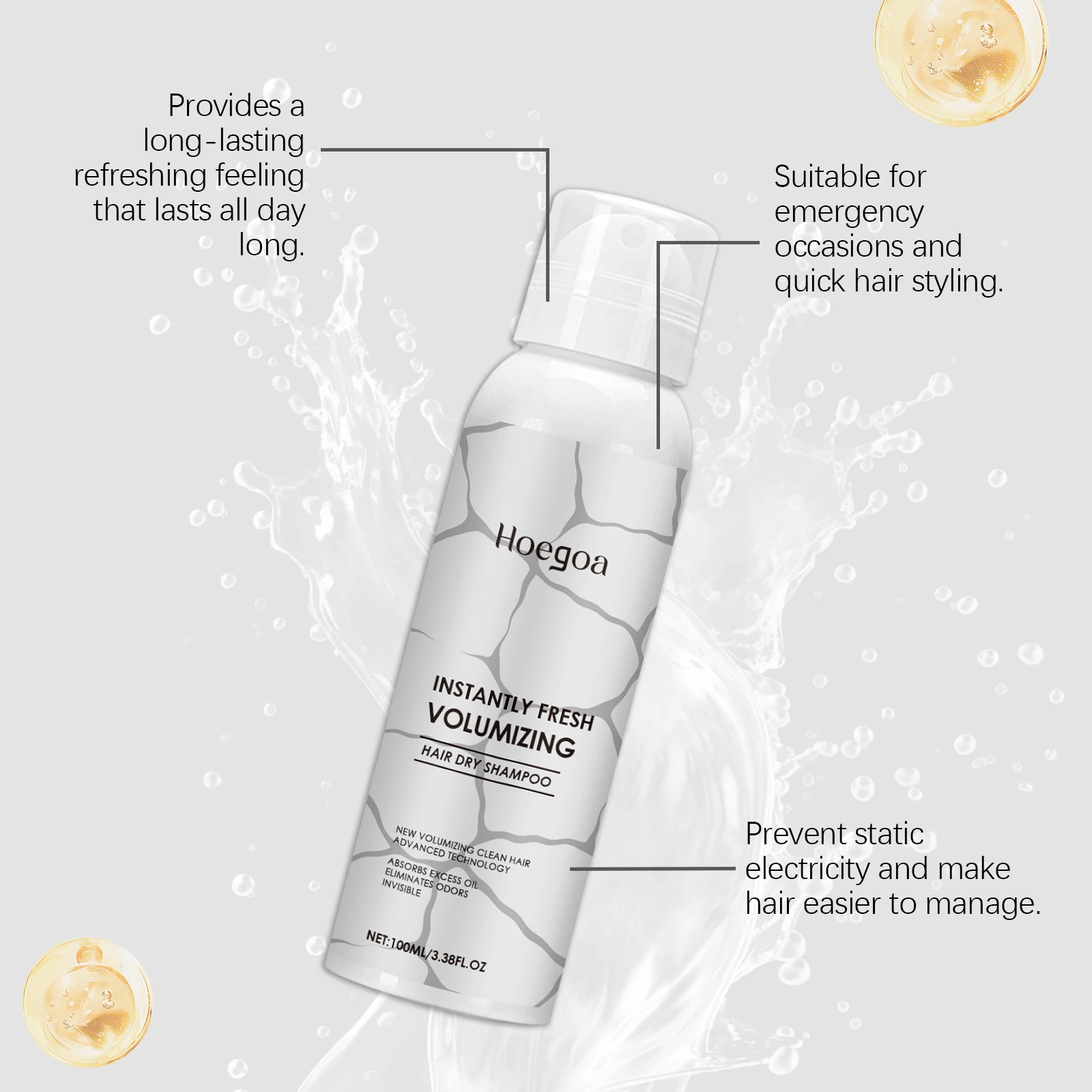 Hoegoa Hair Dry Spray Quick Drying No Water Oil Control Refreshing Non-Greasy Texture Fluffy Volumizing Hair Care Shampoo Spray