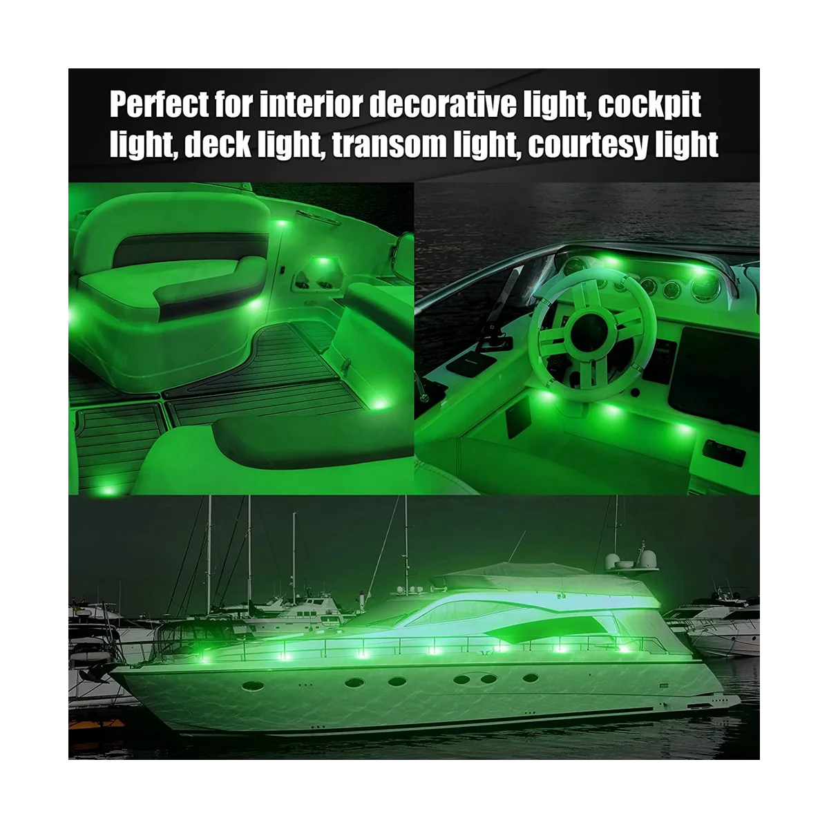 Luzes impermeáveis do barco marinho, iluminação da plataforma, navegação do cockpit do popa, verde, 12V, 30 Pcs, 6 LED