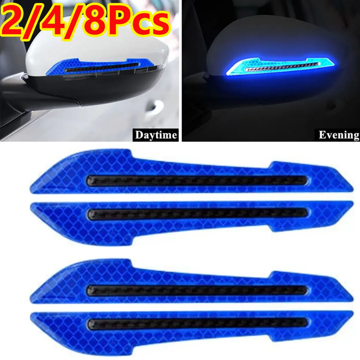

2/4/8Pcs Blue Reflective Car Door Rearview Mirror Warning Safety Protector Scratch Car Rearview Mirror Decorative Strip Auto DIY