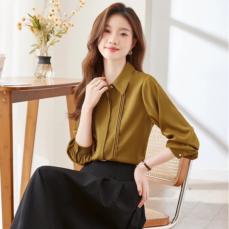 NAVIU Office Lady Koreaanse losse blouse Lente Herfst Mode Kraagvorm Vrouwelijke kleding Pendelen Single Breasted Shirt Wit