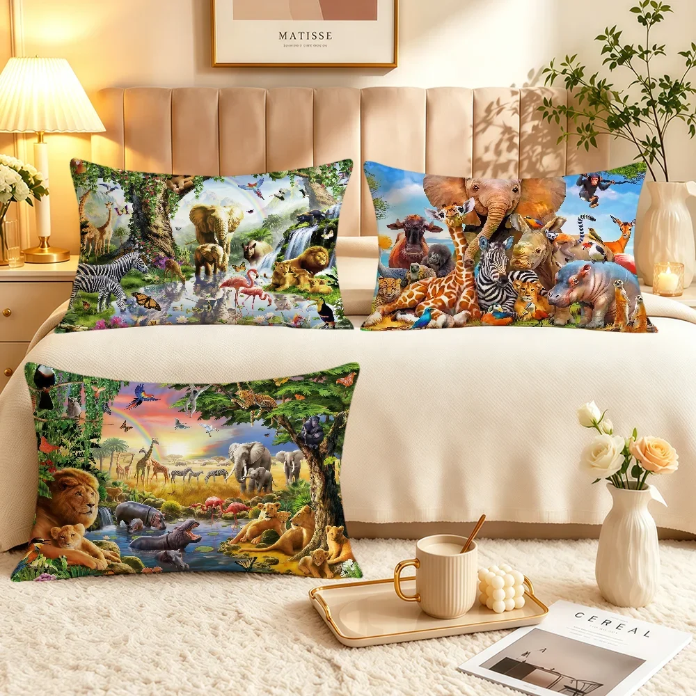 Jungle Safari Animals African Wildlife Cushion Cover Soft Rectangle Home Sofa Living Room Decor Dorm Bed Hogar Pillowcase Gift