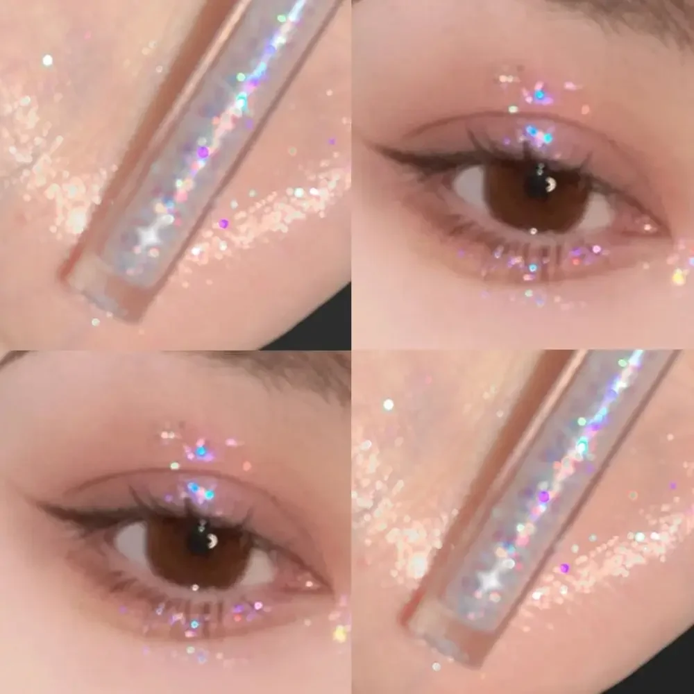 Fashion Sparkling Liquid Eyeshadow High-gloss White Pearl Glitter Eyeshadow Stick Brightening Highlighter Pen Makeup Cosmetics
