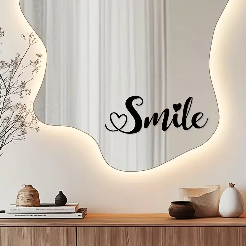 Smile & Love Self-Adhesive Vinyl Sticker - Self-Removing Black Bathroom Decal with Smileys & Hearts, Semi-Matte Temporary Wall A