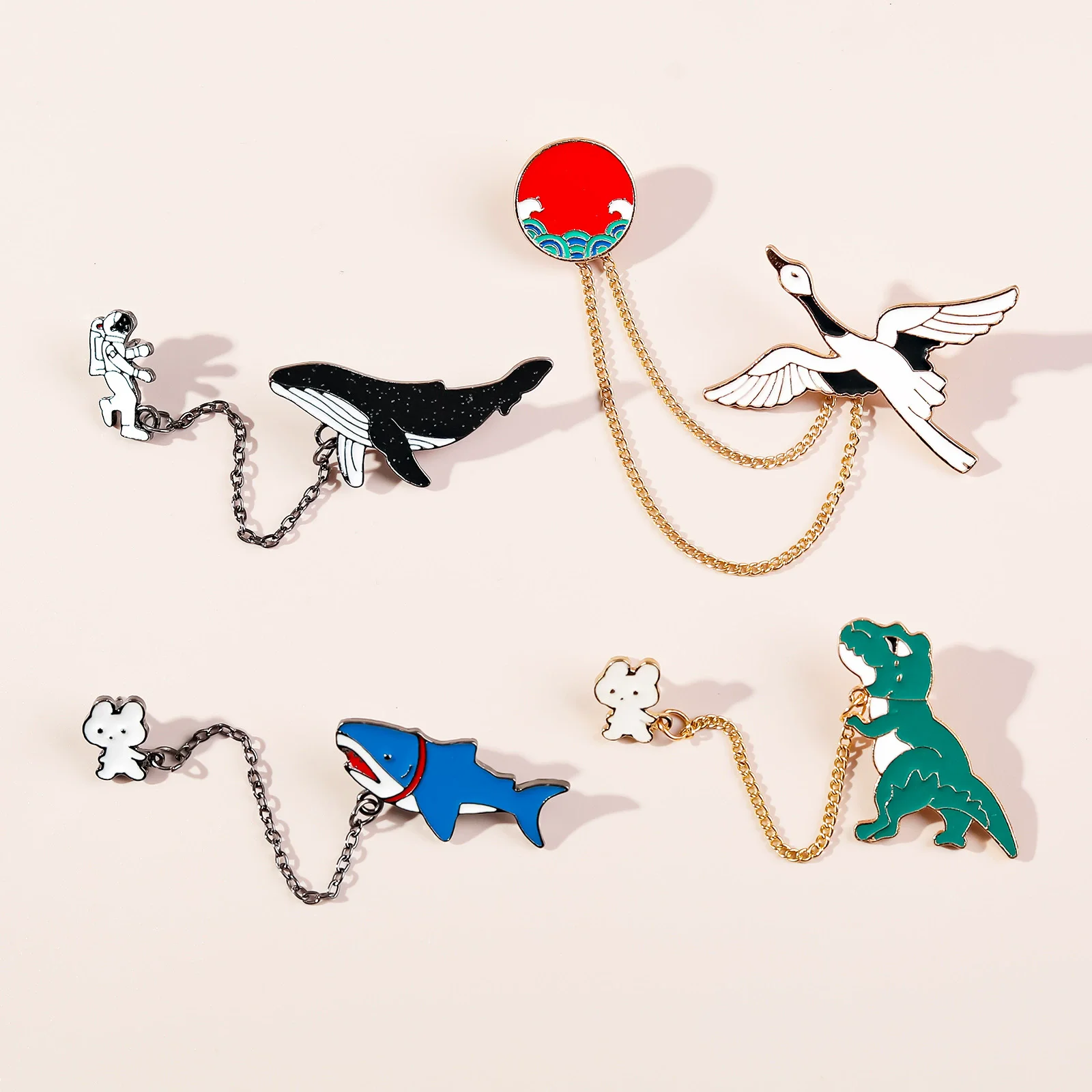 Dinosaur dog shark Enamel Pin Funny Brooch Cartoons Badge for Bags Jeans Hoodies Denim Lapel Pin Jewelry Kids Best Gift