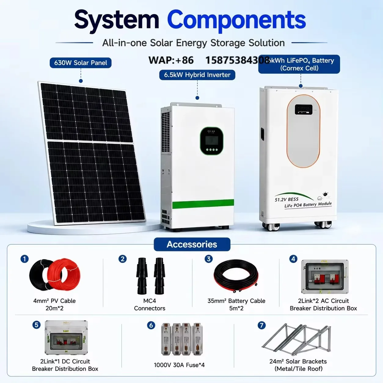 Home Hybrid Solar Power System Complete Kit 16kW Off-Grid Monocrystalline LiFePO4 Lithium Battery Inverter 51.2V