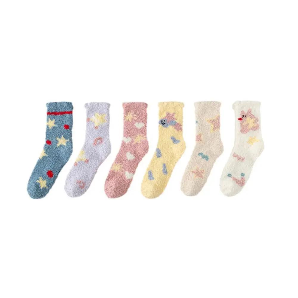 

Warm Cartoon Coral Fleece Socks Harajuku Thickened Floor Socks Plush Middle Tube Socks Sleeping Socks Girls