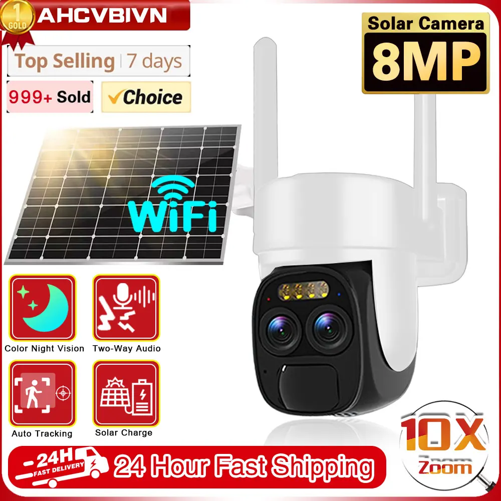 

Dual Lens 10X Zoom PTZ 8MP Security Solar WIFI Camera Two Way Audio PIR Outdoor Waterproof CCTV Surveillance Wireless IP Camera