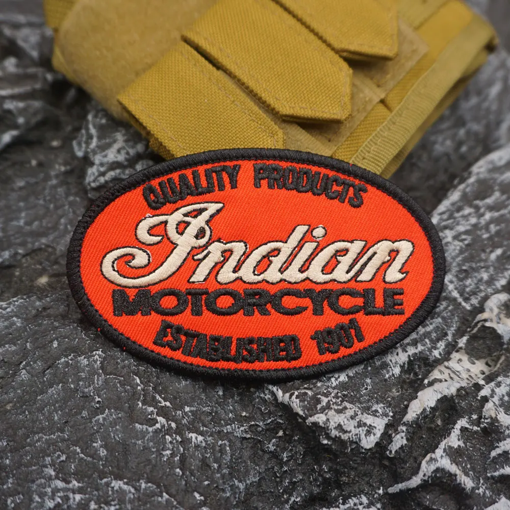 ЯКОСТЬ МОТОЦИКЛА ПРОДУКЦИИ ESTABLISHED 1901, вышитая нашивка с рамкой merrow, пришитая аппликация ЯКОСТЬ МОТОЦИКЛА ПРОДУКЦИИ ESTABLISHED 1901, вышитая нашивка с рамкой merrow, пришитая аппликация