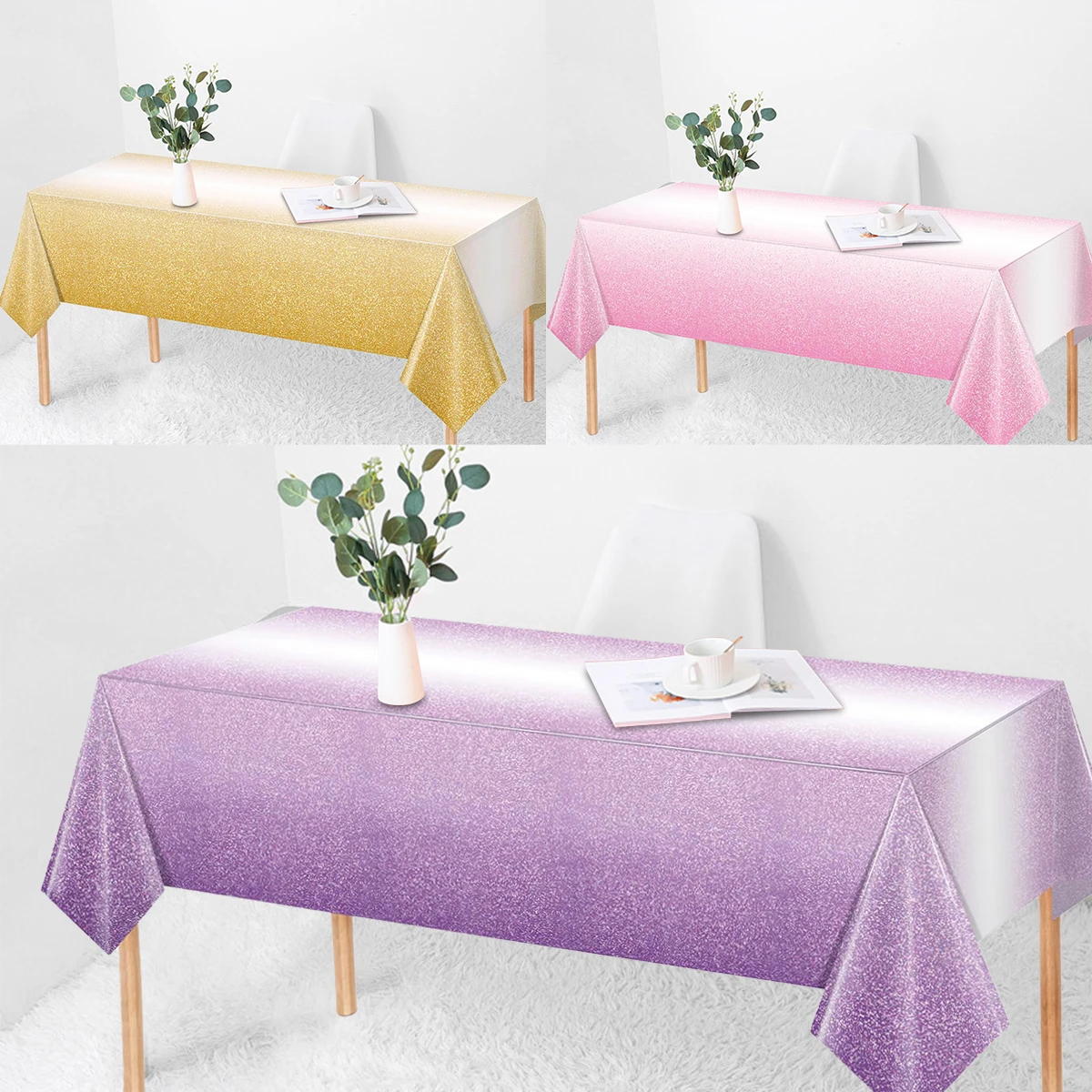 Gradient Gold Tablecloth Birthday Party Decoration Baby Shower Sprinkle Gold Pink Purple Tablecloths for Rectangle Tables