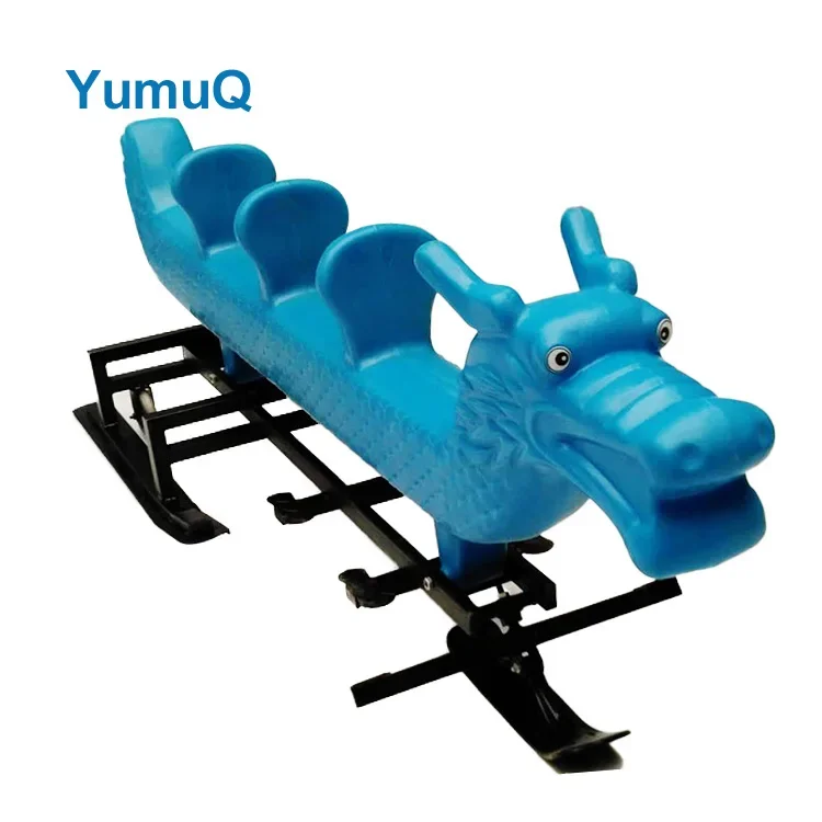YumuQ 210*137cm Snow Dragon Boat HDPE Material + Steel Frame & Flash Pulley with Snowboard/Ice Blades Skiing for 4 Person