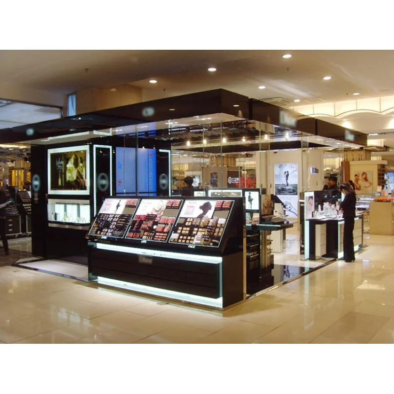 كشك مكياج خشبي مخصص ، تصميم طاولة مستحضرات التجميل ، تصميم المركز التجاري