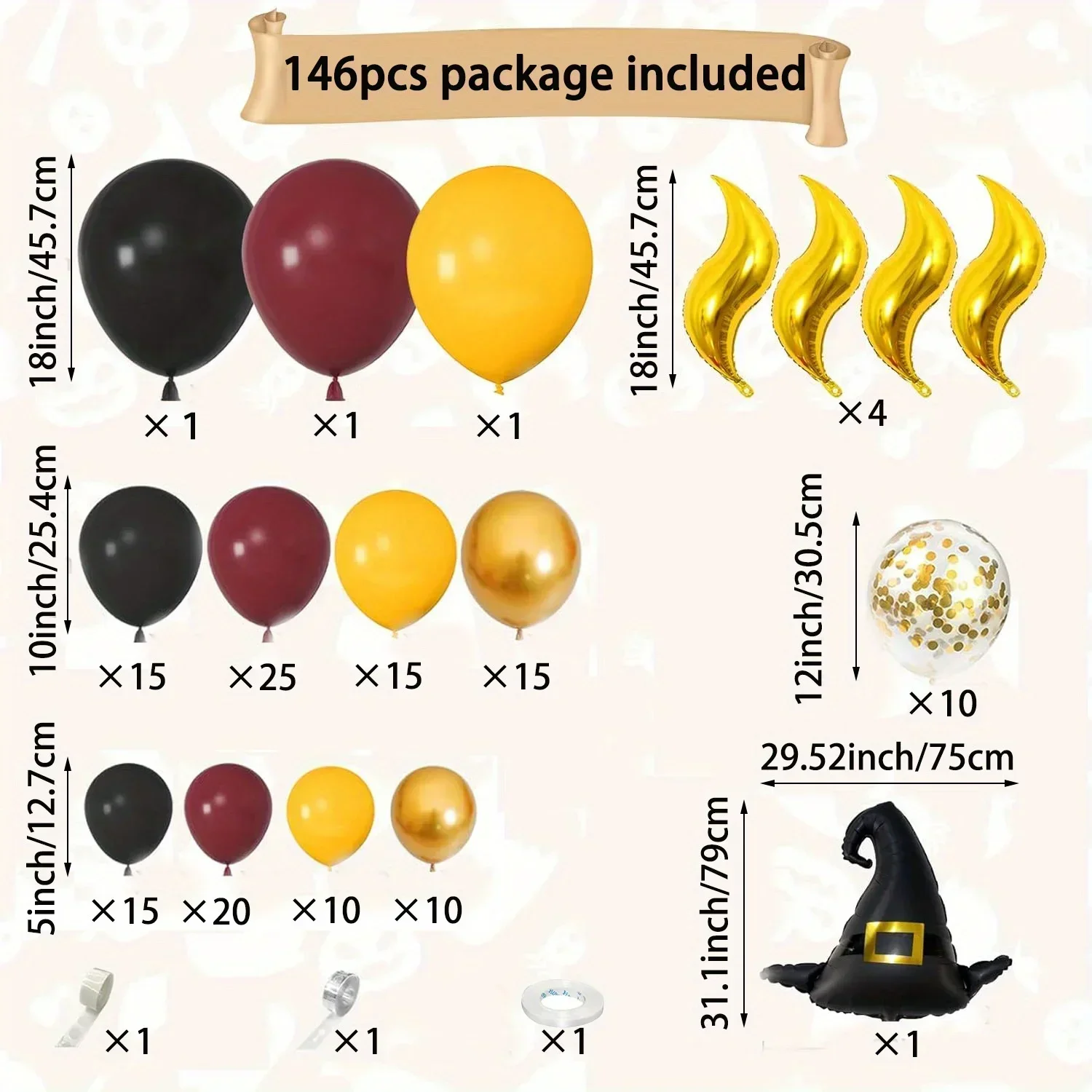 School of Magic Balloon Wreath Arch Kit 146PCS Balloon Snitch Wizard Hat Halloween Magic Themed Birthday Supplies Decorated
