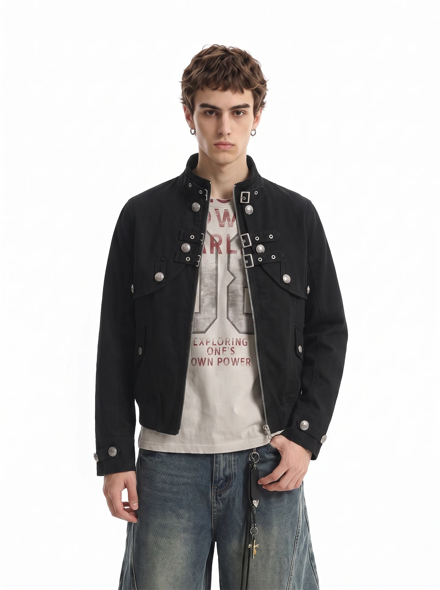 BETEBULE American High Street Jacket Men's Autumn New Style Versatile Cool Top Button Decorative Rivet Youth Trend