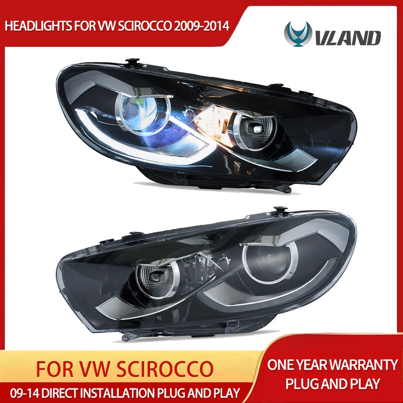 Projecteurs LED complets VLAND pour Scirocco 2009-2014 avec animation de démarrage et feux de jour