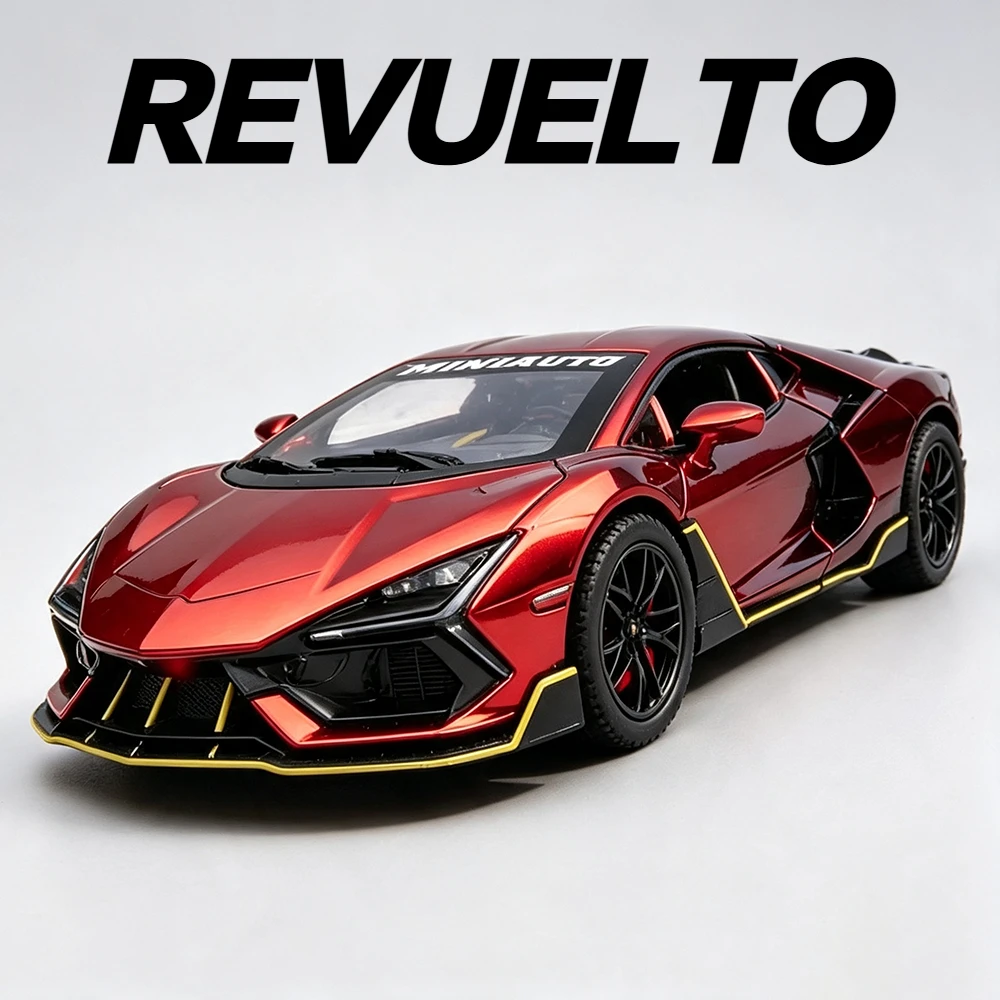 1:32 Scale Revuelto Model Car Toy Adjustable Rear Wing Metal Diecast Music Light Supercar Models Toys Office Table Ornament