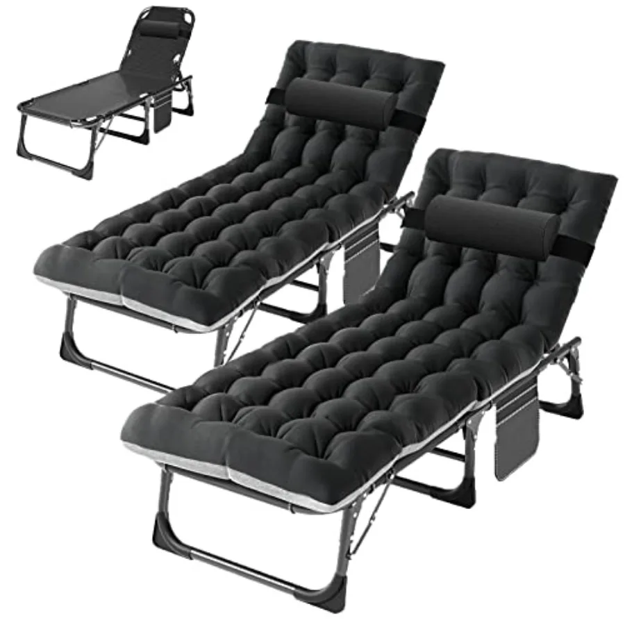 Sillas de Bronceado para Uso en Exteriores, Estructura de Acero con Tela Gris, Respaldo Ajustable en 5 Posiciones, Incluye Colchoneta Acolchada y Almohada, 5 Unidades