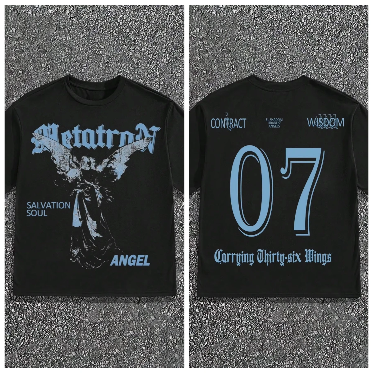 2026 Men Vintage Distressed Angel Graphic T Shirt Gothic Text Dark Aesthetic Streetwear Crewneck Tee