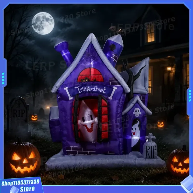 Giant Inflatable Haunted House for Halloween Outdoor Party Decor Waterproof LED Light Up Ghost Yard Display Festive Home