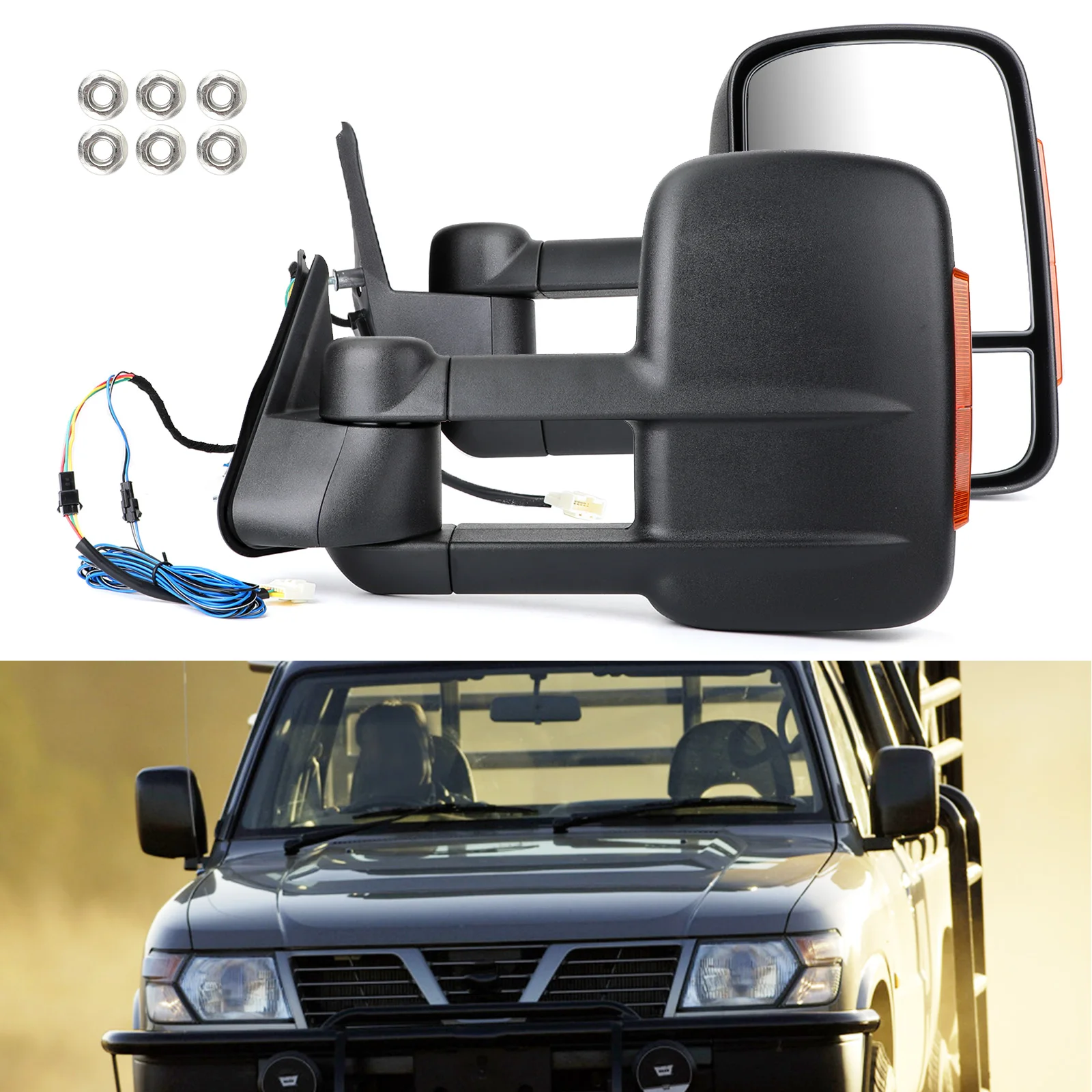 Electric Extendable Towing Mirrors For Nissan Patrol GU Y60/Y61/Y62 1997 Onwards With Turn Signal Car Mirror