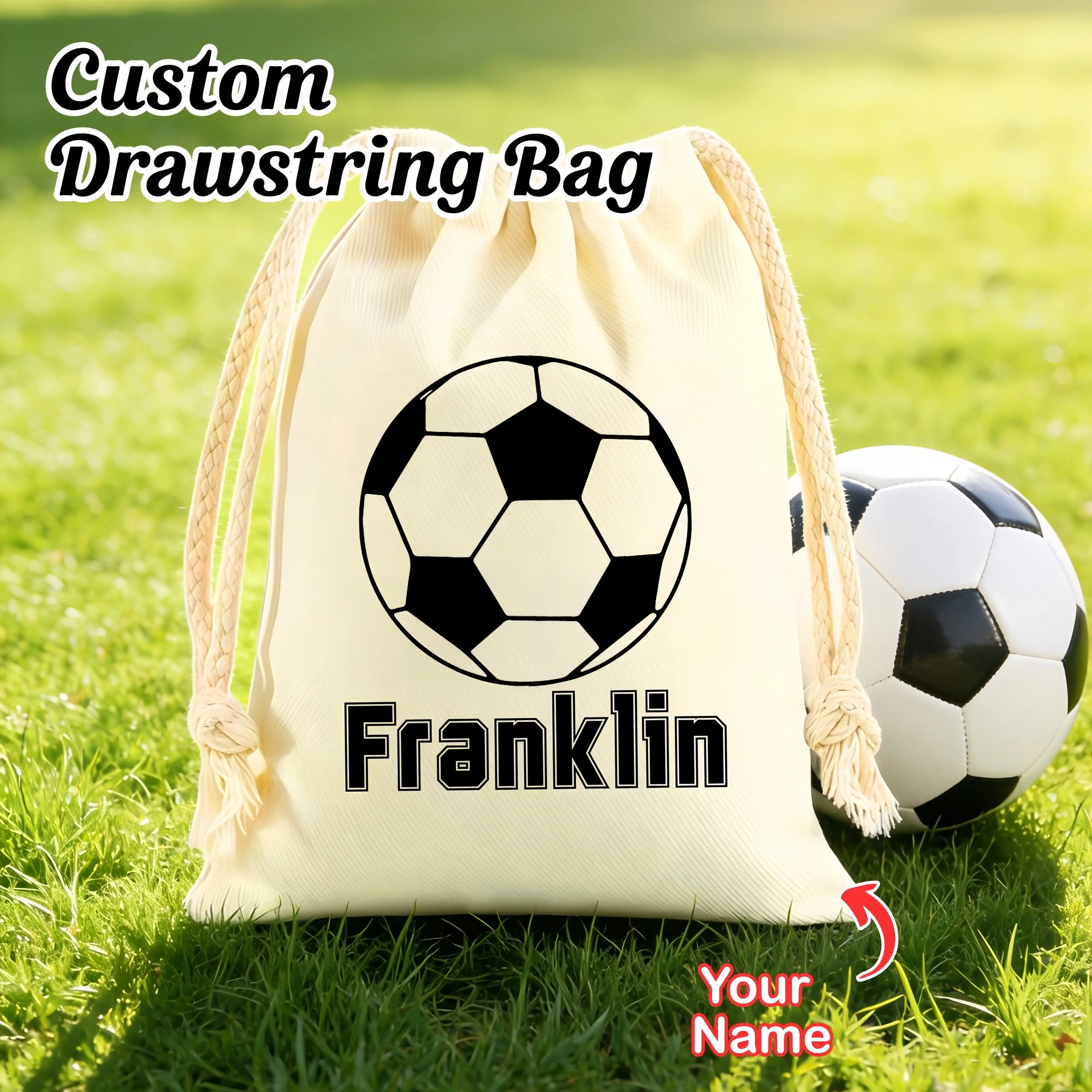 Personalized Custom Soccer Drawstring Backpack,Custom Name/Text Design For Fitness, Travel, School, Soccer Bag, School Backpack