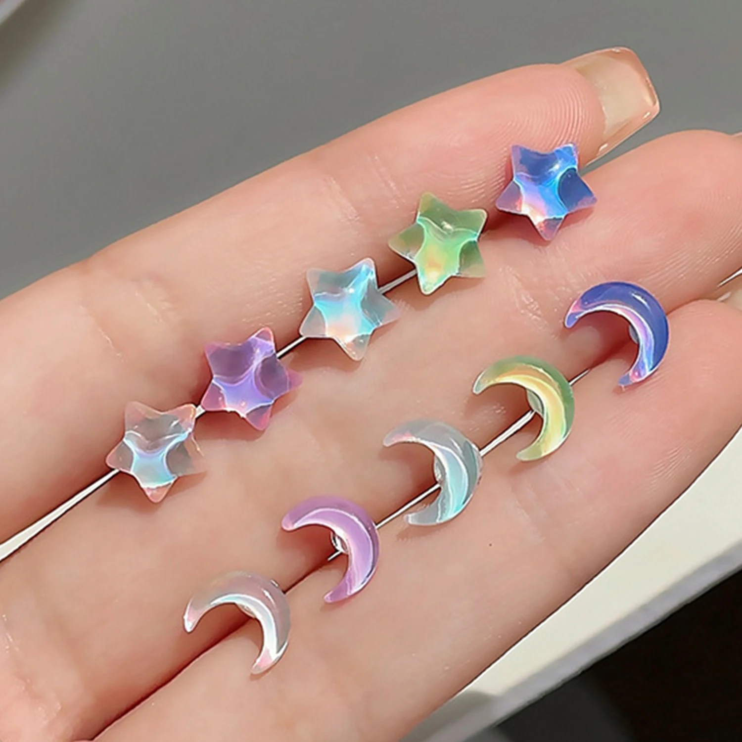 Fantastic Fairy Colorful Star Moon Stud Earrings Set Women Y2K Pink Purple Transparent Cute Earring 2024 New Jewelry Girls Gift