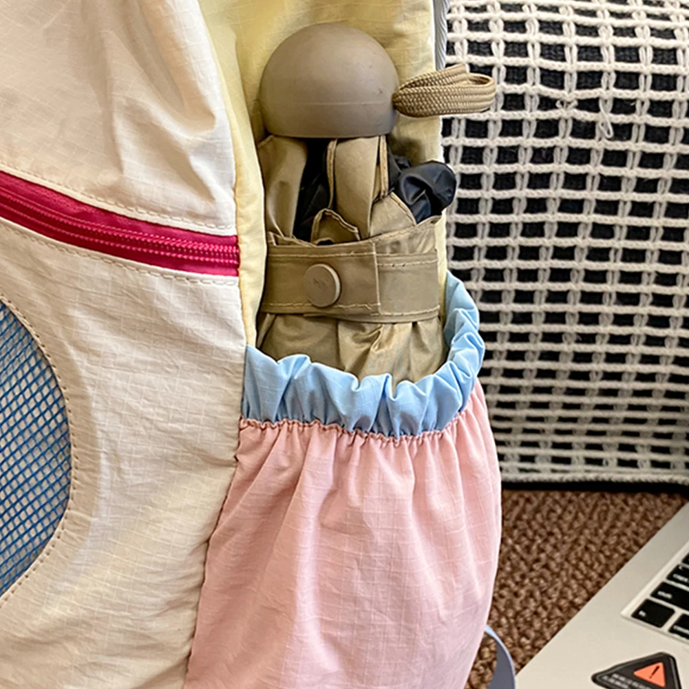 Cute Kawaii Backpack for Women Girls Color-Block School Bag Nylon Drawstring Bookbag Adjustable Strap Rucksack for Travel School