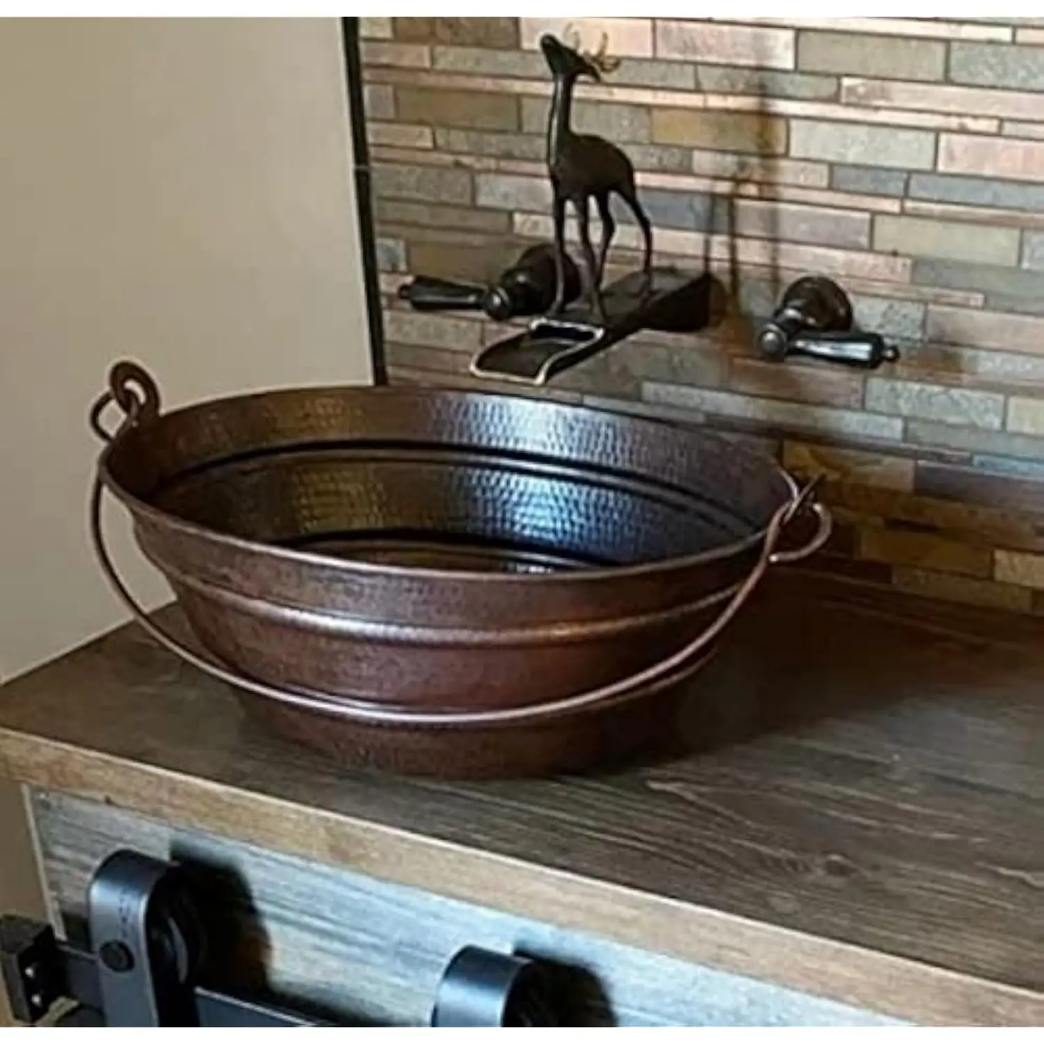 

16 x 12 Oval Copper BUCKET Vessel Bathroom Sink with Handle