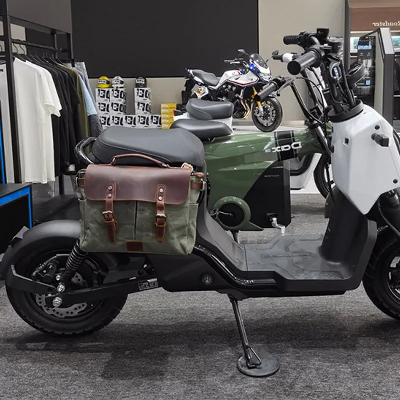 【Premium】For Honda Zuma Zoomer side bag electric vehicle modification accessories vintage canvas cowhide hanging tail bag