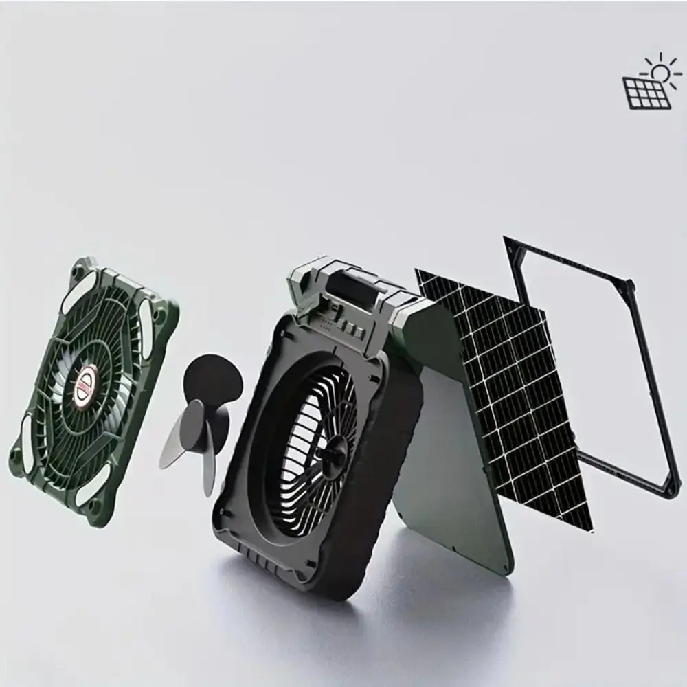 90-Degree Folding Outdoor Solar Fan 4 Sleep Timers 4 Speeds Wind Portable Tent Fan Low Running Noise Steady Airflow