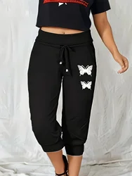 butterfly printed calf-length pants for Womens Black Pantalones Mujer Pantalon Femme Jogger Trousers