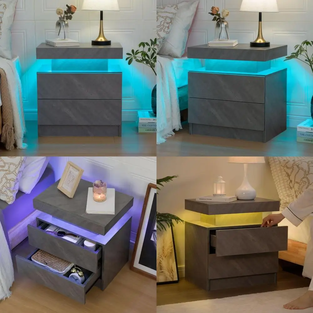 Modern LED-Illuminated Nightstand with 2 Drawers for Bedroom, Sleek Design Night Table for Nighttime Illumination