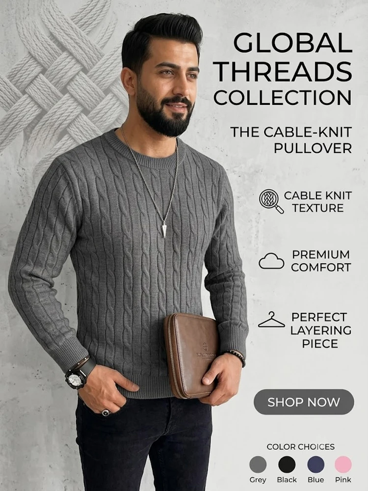 Herbst Herren Langarm Strickpullover Lässiger Rundhalspullover mit Zopfmuster Warme Strickwaren Pullover Sweatshirts oder Herren Arbeitsjacken – Detail 1