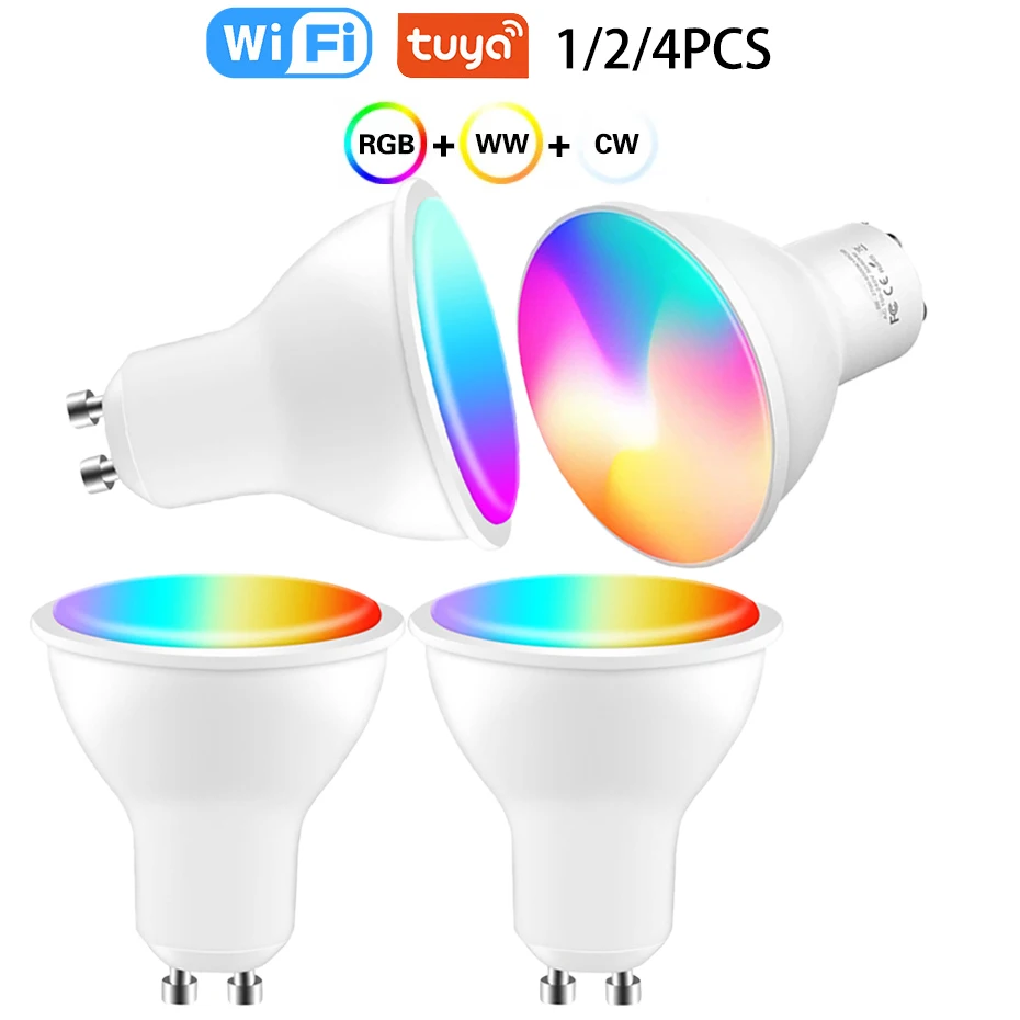 

4Pcs 2Pcs 1Pcs TUYA GU10 LED Bulb 8W RGB Smart Light Blubs Dimmable WiFi Control AC 85-265V Work with Alexa Google Home Voice