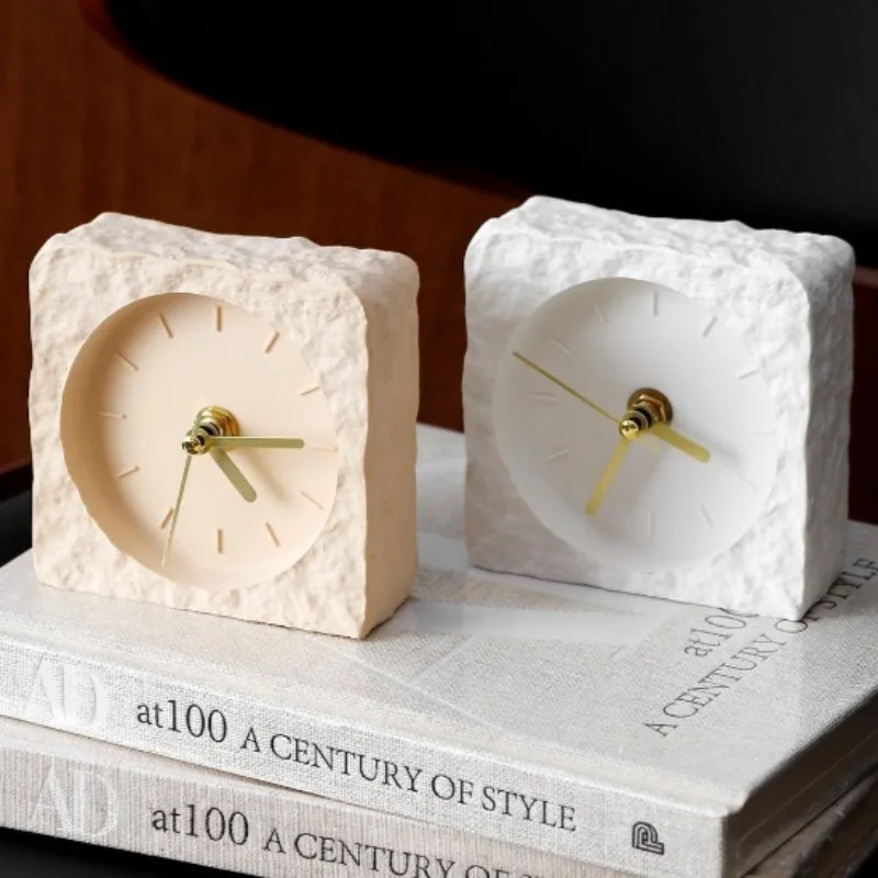 Nordic Desktop Decorative Clock Creative Sandstone Quartz Watch Rock Texture Desktop Ornaments Home Silent Sweep Clock